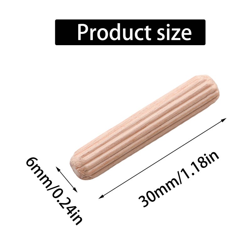 Adyoney 48Pcs 6mm x 30mm / 1/4 Inch x 1.18 Inch Wooden Dowel Pin Fluted Beveled Ends Wooden Pegs Support Shelves - Image 2